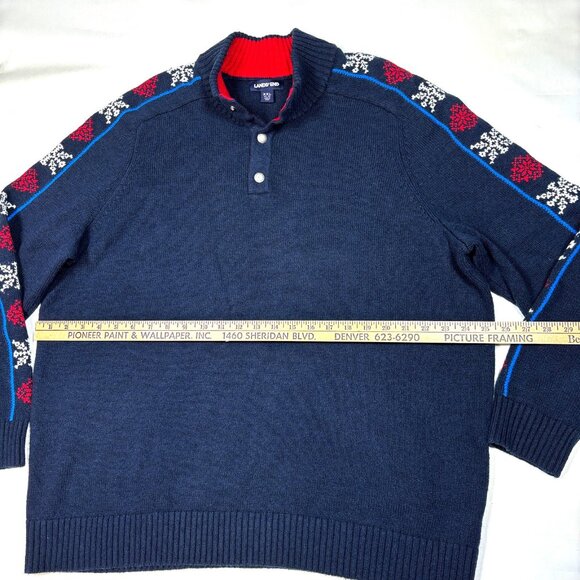 Lands End Wool Blend Fair Isle Nordic Snowflake 1/4 Button Knit Sweater Mens XL - Picture 9 of 11